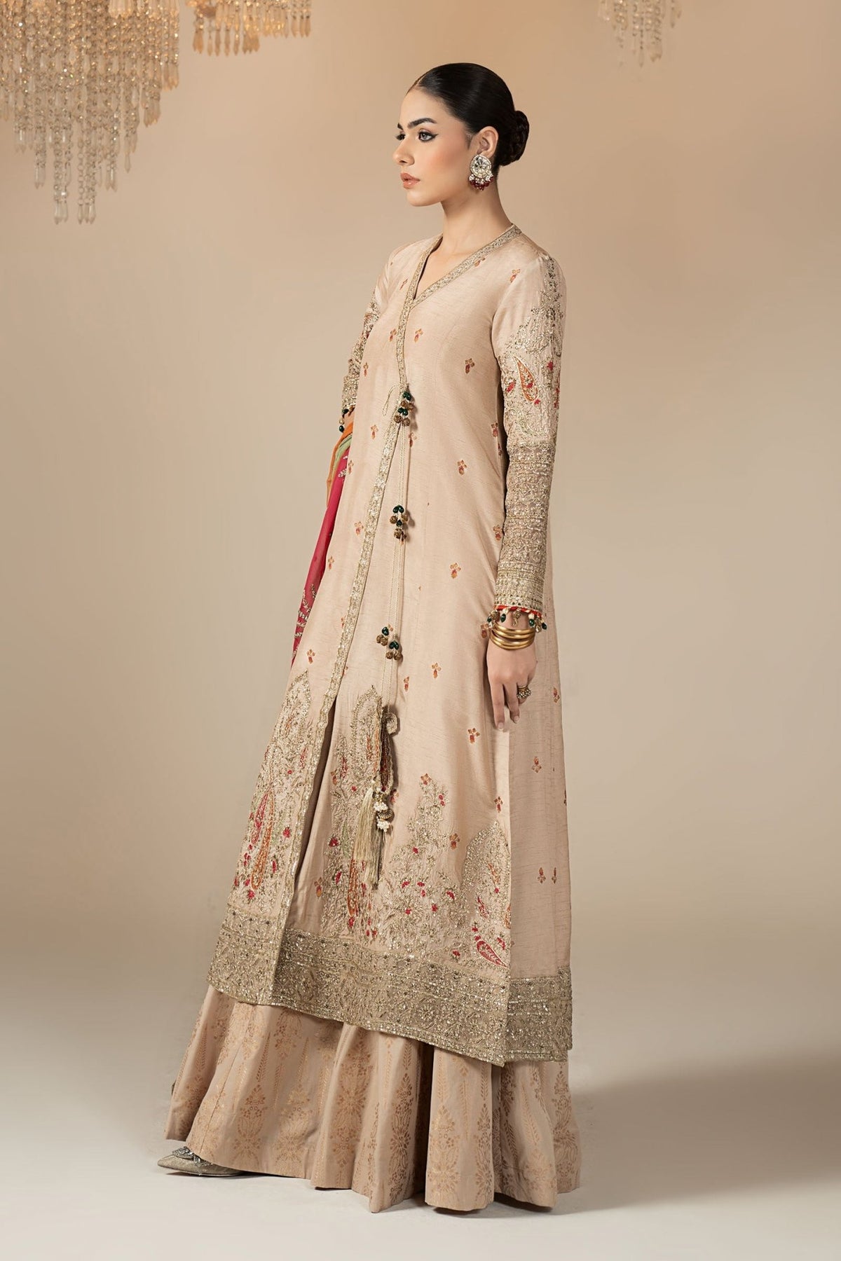 Maria B | RTW | 3 Piece Embroidered Raw Silk Suit-Brand:Maria B-Type:Luxury Formals-Beige - House of Maryam- Buy in UK, USA