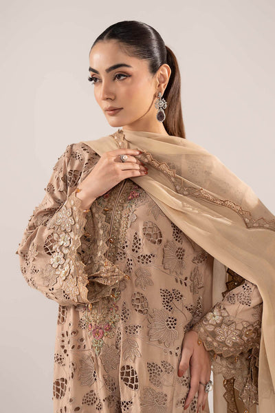 Maria B | RTW | 3 Piece Embroidered Raw Silk Suit-Brand:Maria B-Type:Luxury Formals-Beige - House of Maryam- Buy in UK, USA