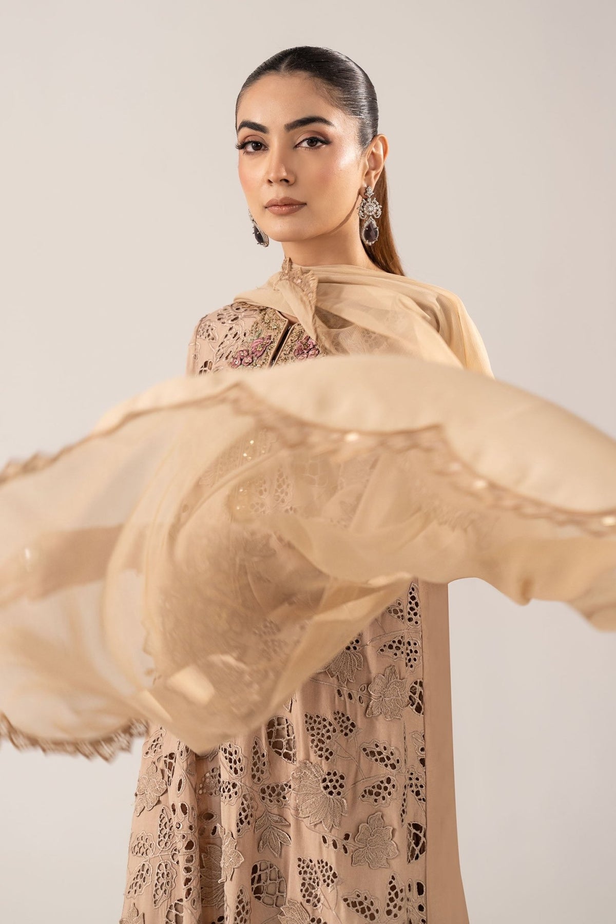 Maria B | RTW | 3 Piece Embroidered Raw Silk Suit-Brand:Maria B-Type:Luxury Formals-Beige - House of Maryam- Buy in UK, USA