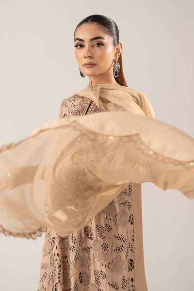 Maria B | RTW | 3 Piece Embroidered Raw Silk Suit-Brand:Maria B-Type:Luxury Formals-Beige - House of Maryam- Buy in UK, USA
