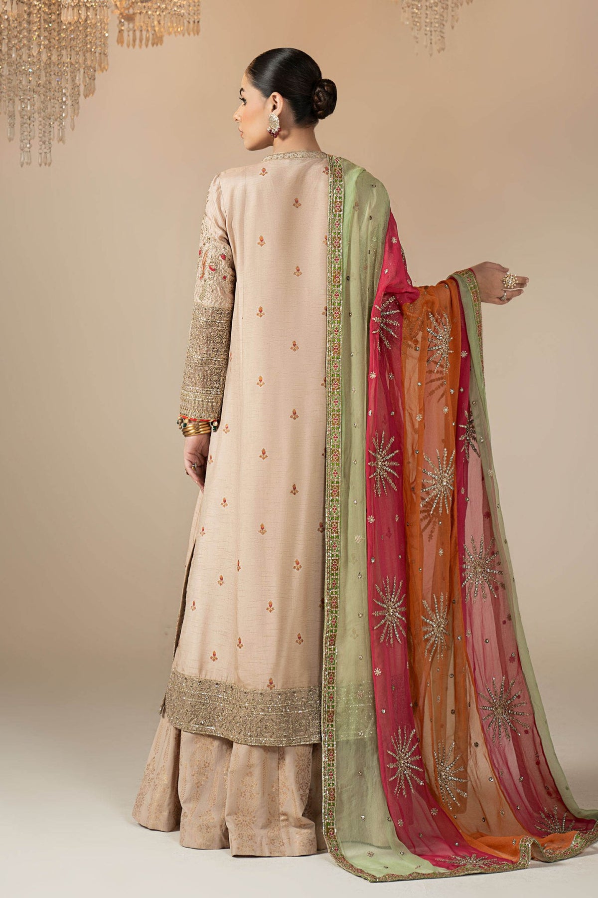 Maria B | RTW | 3 Piece Embroidered Raw Silk Suit-Brand:Maria B-Type:Luxury Formals-Beige - House of Maryam- Buy in UK, USA
