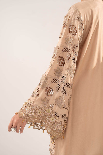 Maria B | RTW | 3 Piece Embroidered Raw Silk Suit-Brand:Maria B-Type:Luxury Formals-Beige - House of Maryam- Buy in UK, USA