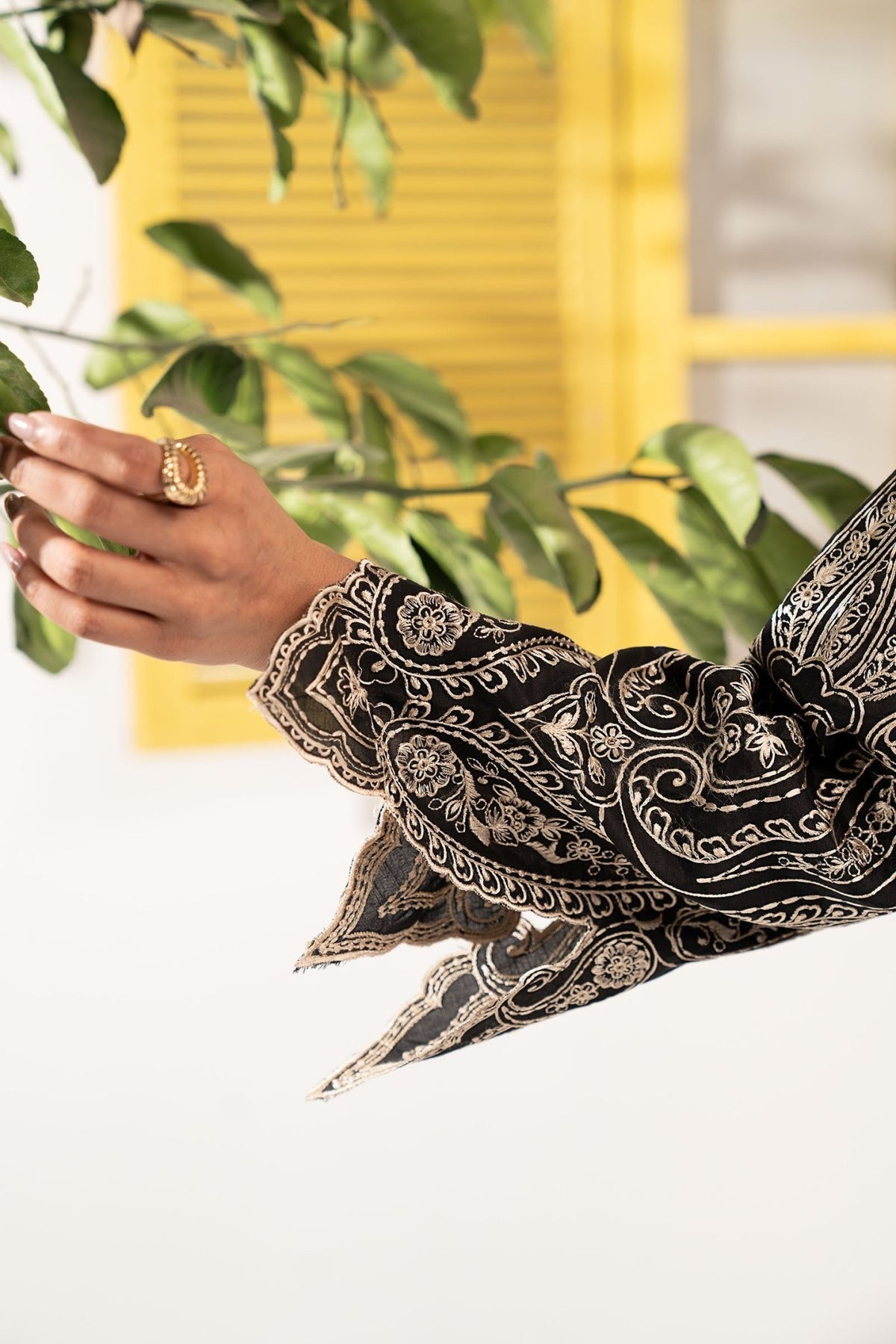 Maria B | RTW | 3 Piece Embroidered Raw Silk Suit-Brand:Maria B-Type:Luxury Pret-Black - House of Maryam- Buy in UK, USA