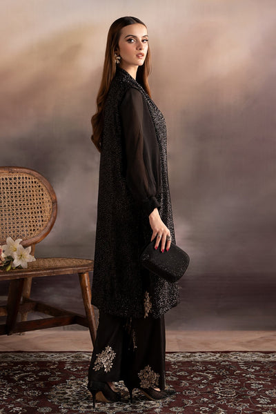 Maria B | RTW | 3 Piece Embroidered Raw Silk Suit-Brand:Maria B-Type:Luxury Formals-Black - House of Maryam- Buy in UK, USA
