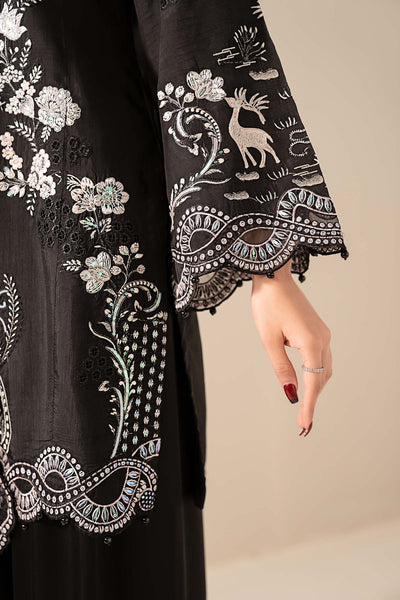 Maria B | RTW | 3 Piece Embroidered Raw Silk Suit-Brand:Maria B-Type:Luxury Formals-Black - House of Maryam- Buy in UK, USA