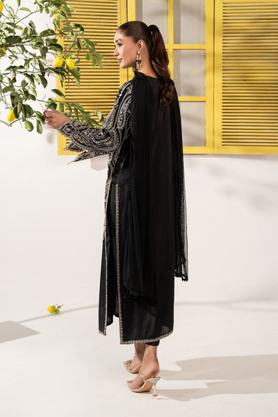 Maria B | RTW | 3 Piece Embroidered Raw Silk Suit-Brand:Maria B-Type:Luxury Pret-Black - House of Maryam- Buy in UK, USA