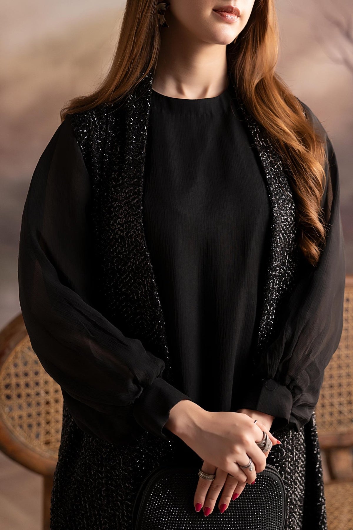 Maria B | RTW | 3 Piece Embroidered Raw Silk Suit-Brand:Maria B-Type:Luxury Formals-Black - House of Maryam- Buy in UK, USA