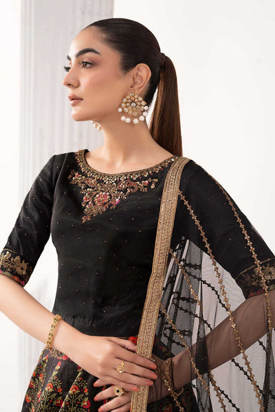 Maria B | RTW | 3 Piece Embroidered Raw Silk Suit-Brand:Maria B-Type:Luxury Formals-Black - House of Maryam- Buy in UK, USA
