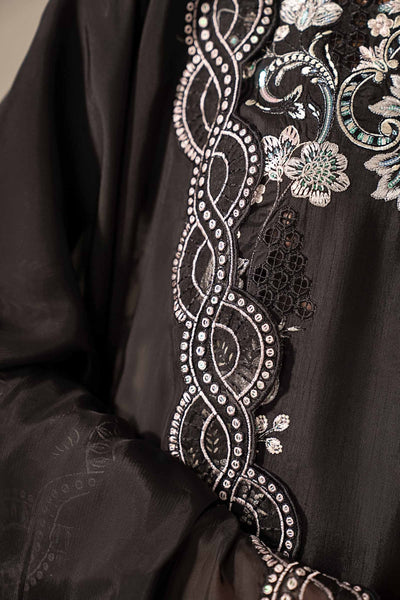 Maria B | RTW | 3 Piece Embroidered Raw Silk Suit-Brand:Maria B-Type:Luxury Formals-Black - House of Maryam- Buy in UK, USA