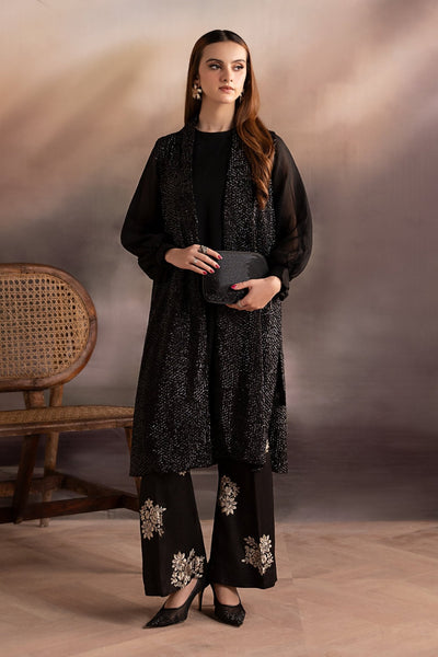 Maria B | RTW | 3 Piece Embroidered Raw Silk Suit-Brand:Maria B-Type:Luxury Formals-Black - House of Maryam- Buy in UK, USA