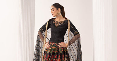 Maria B | RTW | 3 Piece Embroidered Raw Silk Suit-Brand:Maria B-Type:Luxury Formals-Black - House of Maryam- Buy in UK, USA