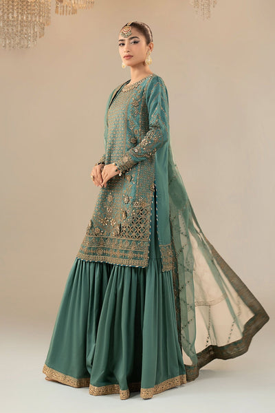 Maria B | RTW | 3 Piece Embroidered Raw Silk Suit-Brand:Maria B-Type:Luxury Formals-Blue - House of Maryam- Buy in UK, USA