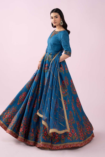 Maria B | RTW | 3 Piece Embroidered Raw Silk Suit-Brand:Maria B-Type:Luxury Formals-Blue - House of Maryam- Buy in UK, USA