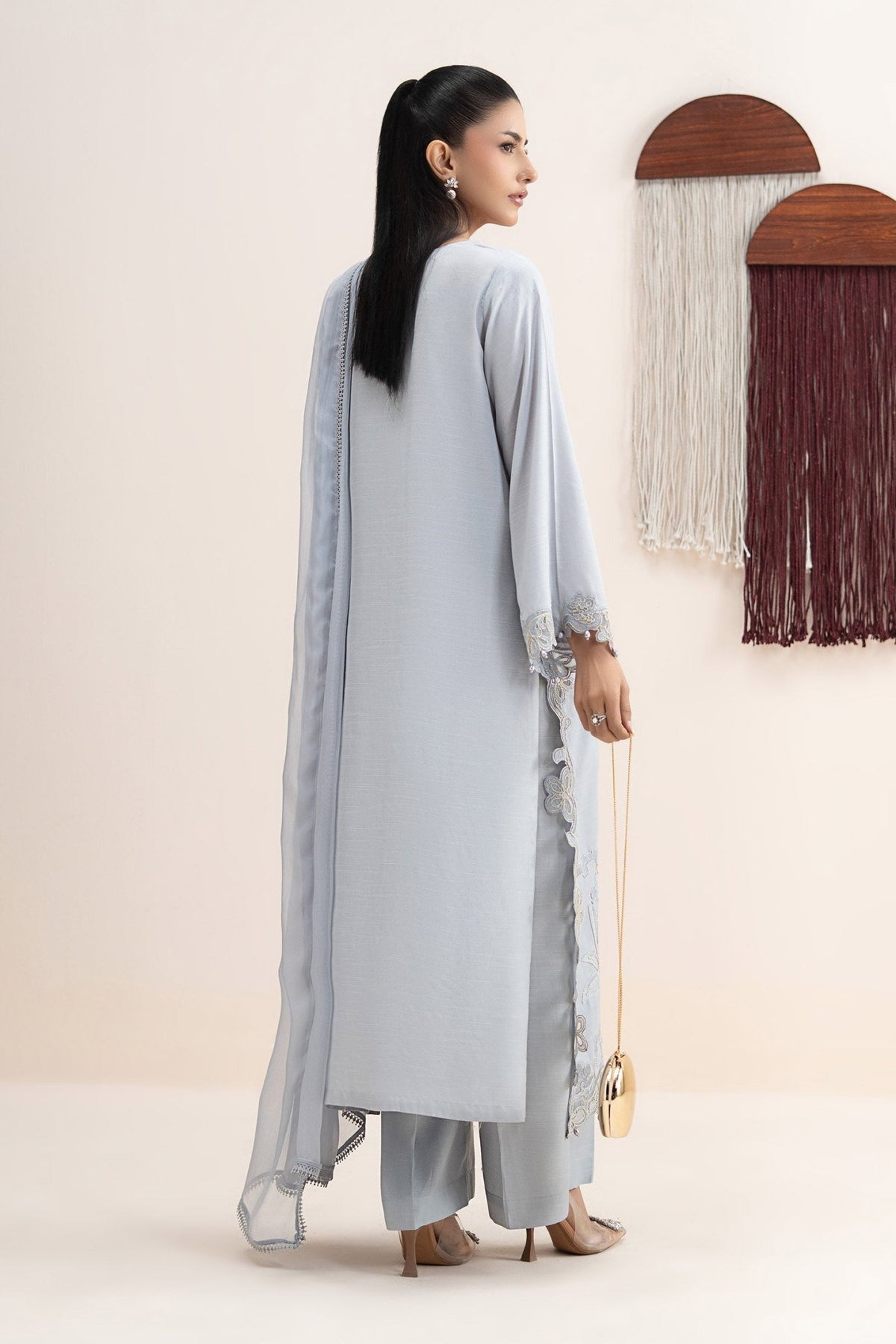 Maria B | RTW | 3 Piece Embroidered Raw Silk Suit-Brand:Maria B-Type:Luxury Pret-Blue - House of Maryam- Buy in UK, USA