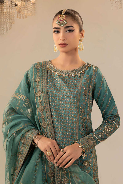 Maria B | RTW | 3 Piece Embroidered Raw Silk Suit-Brand:Maria B-Type:Luxury Formals-Blue - House of Maryam- Buy in UK, USA