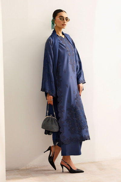 Maria B | RTW | 3 Piece Embroidered Raw Silk Suit-Brand:Maria B-Type:Luxury Formals-Blue - House of Maryam- Buy in UK, USA