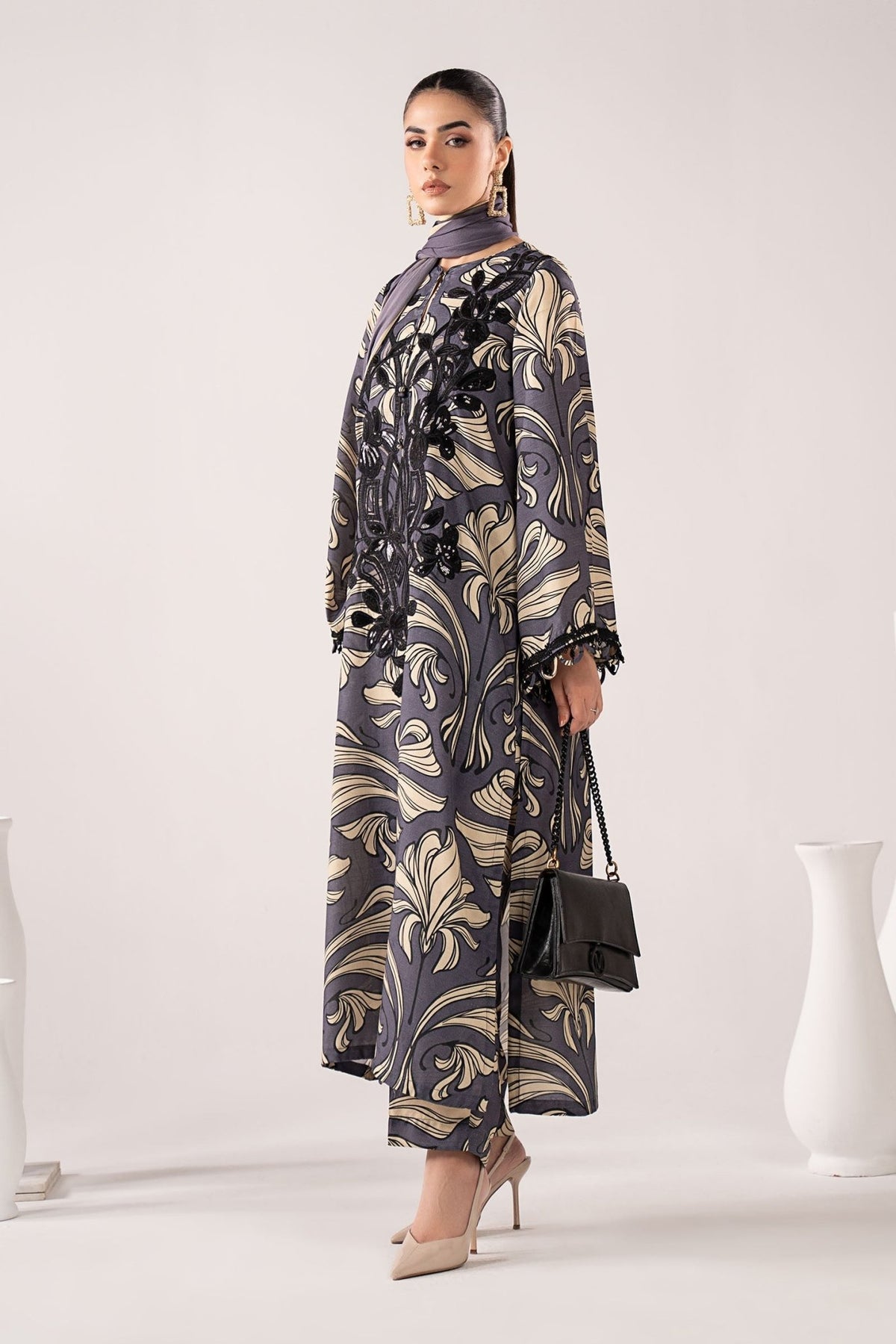 Maria B | RTW | 3 Piece Embroidered Raw Silk Suit-Brand:Maria B-Type:Luxury Pret-Blue - House of Maryam- Buy in UK, USA