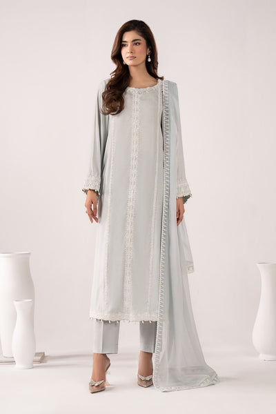 Maria B | RTW | 3 Piece Embroidered Raw Silk Suit-Brand:Maria B-Type:Luxury Pret-Blue - House of Maryam- Buy in UK, USA