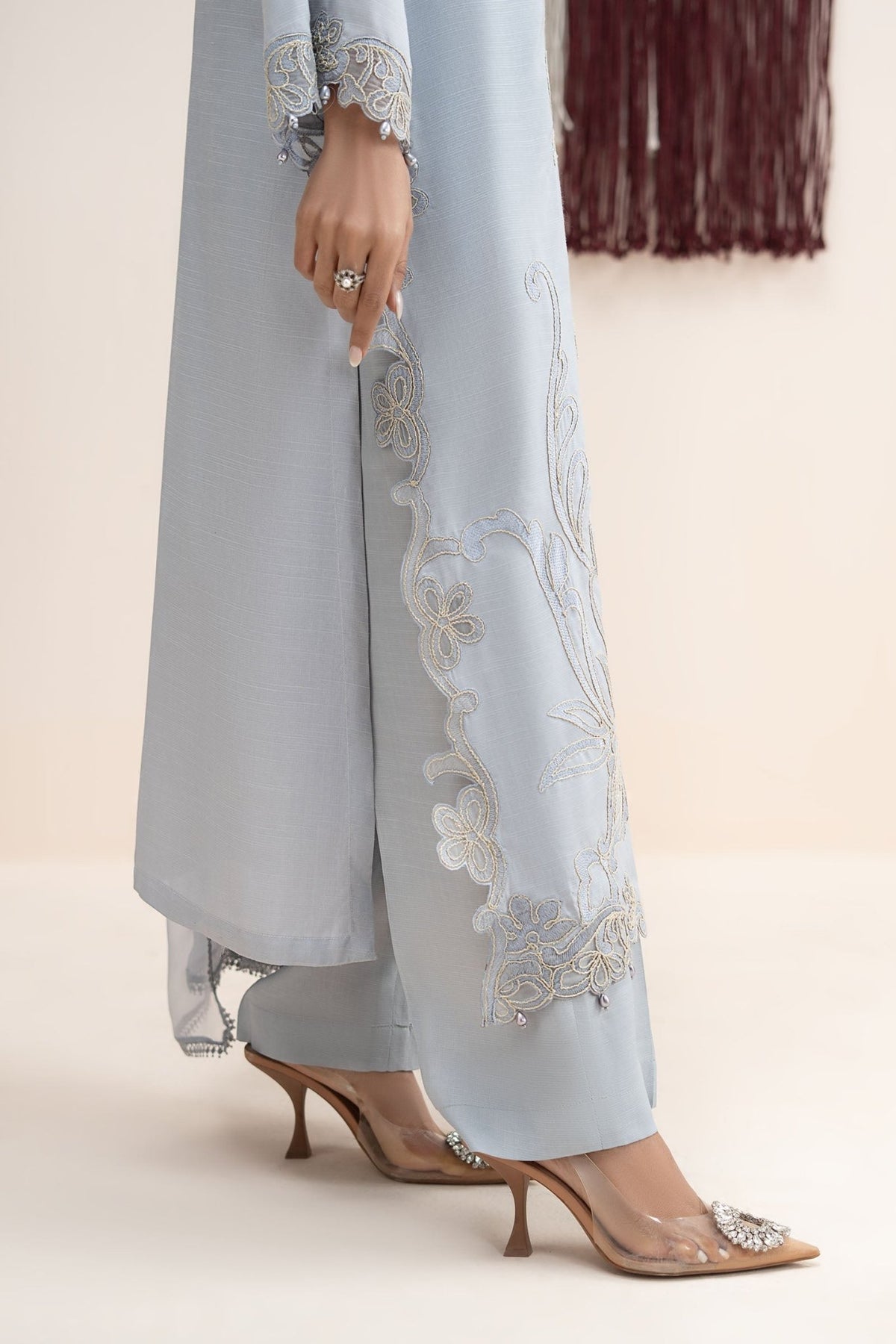 Maria B | RTW | 3 Piece Embroidered Raw Silk Suit-Brand:Maria B-Type:Luxury Pret-Blue - House of Maryam- Buy in UK, USA