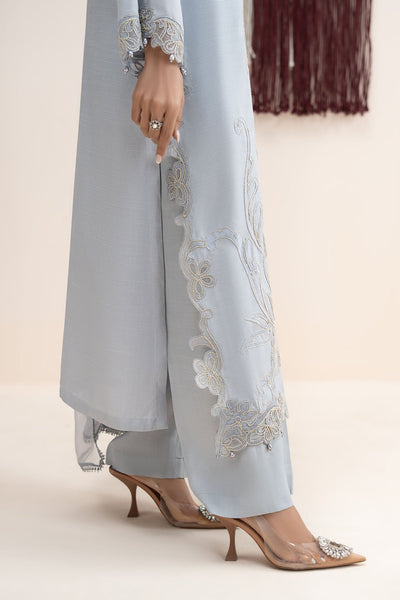 Maria B | RTW | 3 Piece Embroidered Raw Silk Suit-Brand:Maria B-Type:Luxury Pret-Blue - House of Maryam- Buy in UK, USA