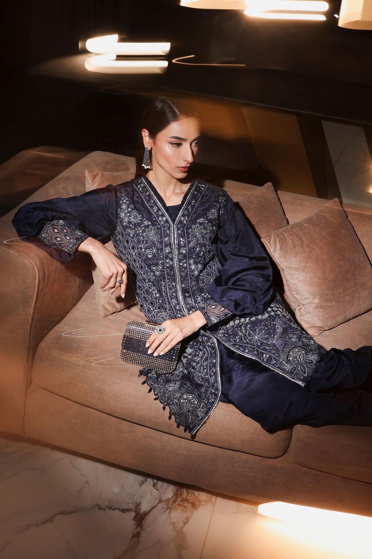 Maria B | RTW | 3 Piece Embroidered Raw Silk Suit-Brand:Maria B-Type:Luxury Formals-Blue - House of Maryam- Buy in UK, USA