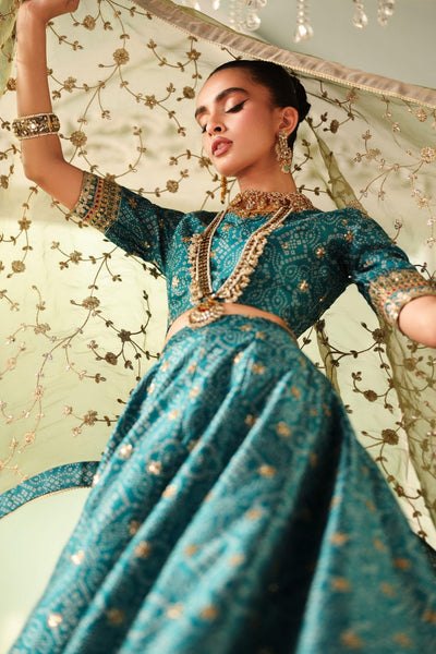 Maria B | RTW | 3 Piece Embroidered Raw Silk Suit-Brand:Maria B-Type:Luxury Formals-Blue - House of Maryam- Buy in UK, USA