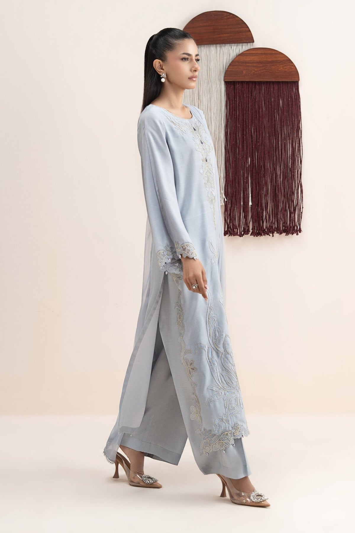Maria B | RTW | 3 Piece Embroidered Raw Silk Suit-Brand:Maria B-Type:Luxury Pret-Blue - House of Maryam- Buy in UK, USA