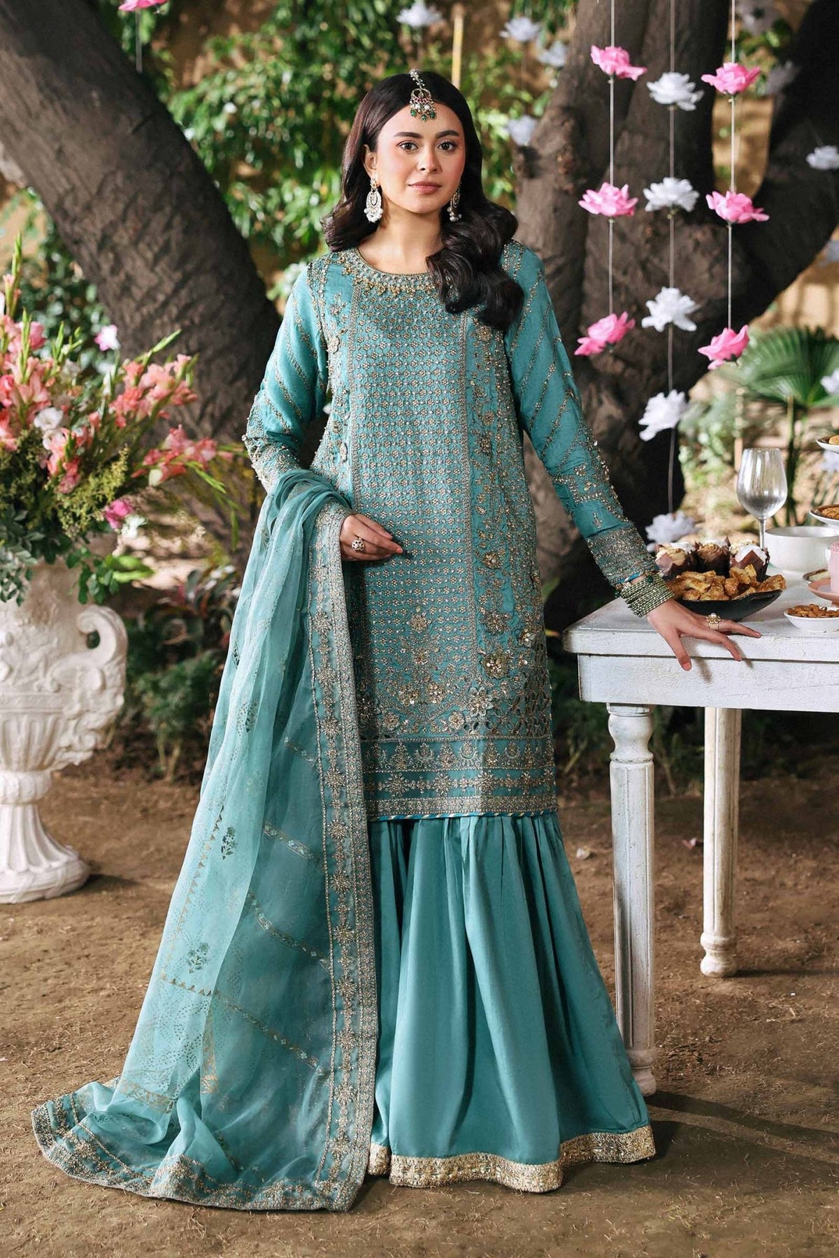 Maria B | RTW | 3 Piece Embroidered Raw Silk Suit-Brand:Maria B-Type:Luxury Formals-Blue - House of Maryam- Buy in UK, USA