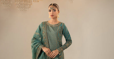 Maria B | RTW | 3 Piece Embroidered Raw Silk Suit-Brand:Maria B-Type:Luxury Formals-Blue - House of Maryam- Buy in UK, USA