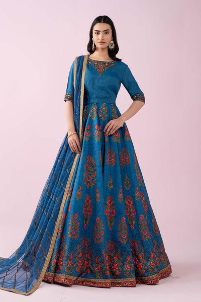 Maria B | RTW | 3 Piece Embroidered Raw Silk Suit-Brand:Maria B-Type:Luxury Formals-Blue - House of Maryam- Buy in UK, USA
