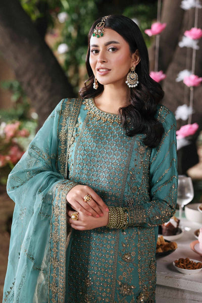 Maria B | RTW | 3 Piece Embroidered Raw Silk Suit-Brand:Maria B-Type:Luxury Formals-Blue - House of Maryam- Buy in UK, USA