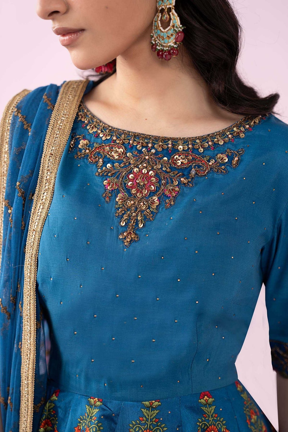Maria B | RTW | 3 Piece Embroidered Raw Silk Suit-Brand:Maria B-Type:Luxury Formals-Blue - House of Maryam- Buy in UK, USA
