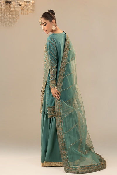 Maria B | RTW | 3 Piece Embroidered Raw Silk Suit-Brand:Maria B-Type:Luxury Formals-Blue - House of Maryam- Buy in UK, USA