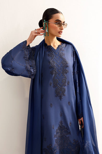 Maria B | RTW | 3 Piece Embroidered Raw Silk Suit-Brand:Maria B-Type:Luxury Formals-Blue - House of Maryam- Buy in UK, USA