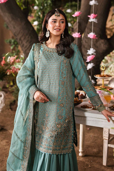 Maria B | RTW | 3 Piece Embroidered Raw Silk Suit-Brand:Maria B-Type:Luxury Formals-Blue - House of Maryam- Buy in UK, USA