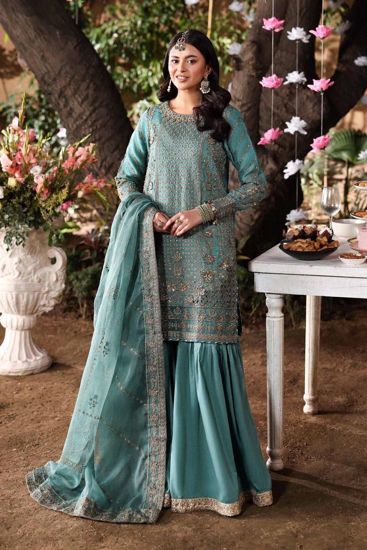 Maria B | RTW | 3 Piece Embroidered Raw Silk Suit-Brand:Maria B-Type:Luxury Formals-Blue - House of Maryam- Buy in UK, USA