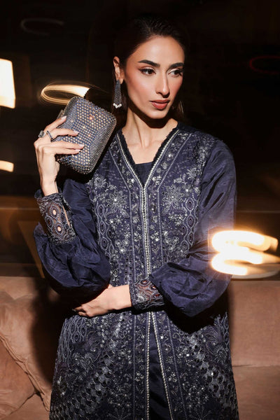 Maria B | RTW | 3 Piece Embroidered Raw Silk Suit-Brand:Maria B-Type:Luxury Formals-Blue - House of Maryam- Buy in UK, USA