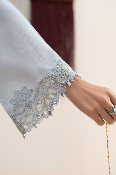 Maria B | RTW | 3 Piece Embroidered Raw Silk Suit-Brand:Maria B-Type:Luxury Pret-Blue - House of Maryam- Buy in UK, USA