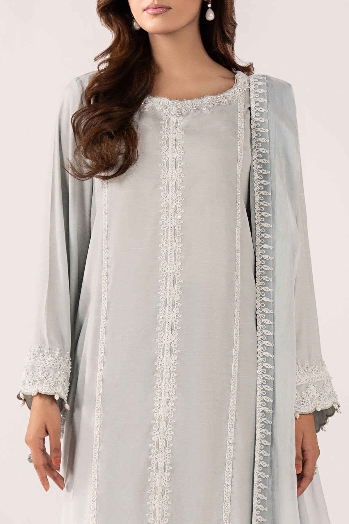 Maria B | RTW | 3 Piece Embroidered Raw Silk Suit-Brand:Maria B-Type:Luxury Pret-Blue - House of Maryam- Buy in UK, USA