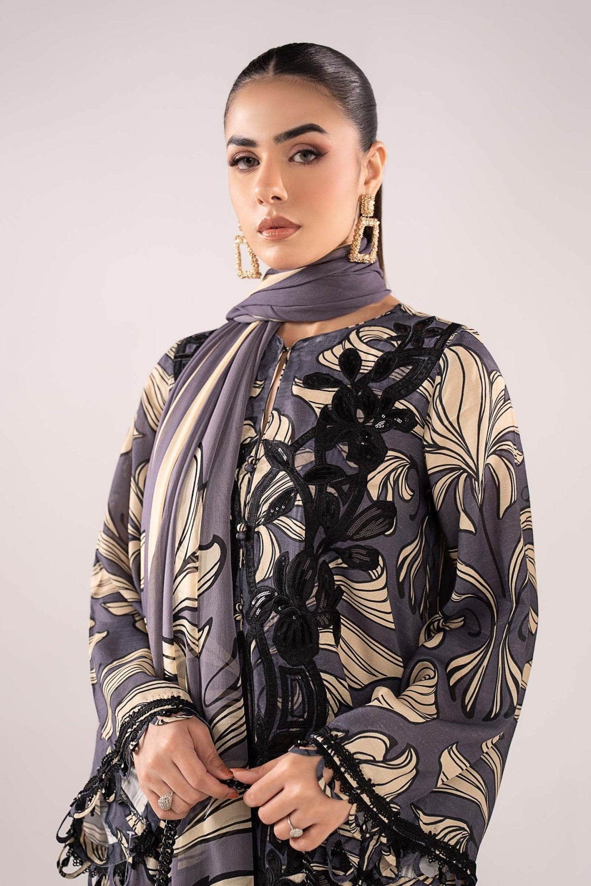 Maria B | RTW | 3 Piece Embroidered Raw Silk Suit-Brand:Maria B-Type:Luxury Pret-Blue - House of Maryam- Buy in UK, USA
