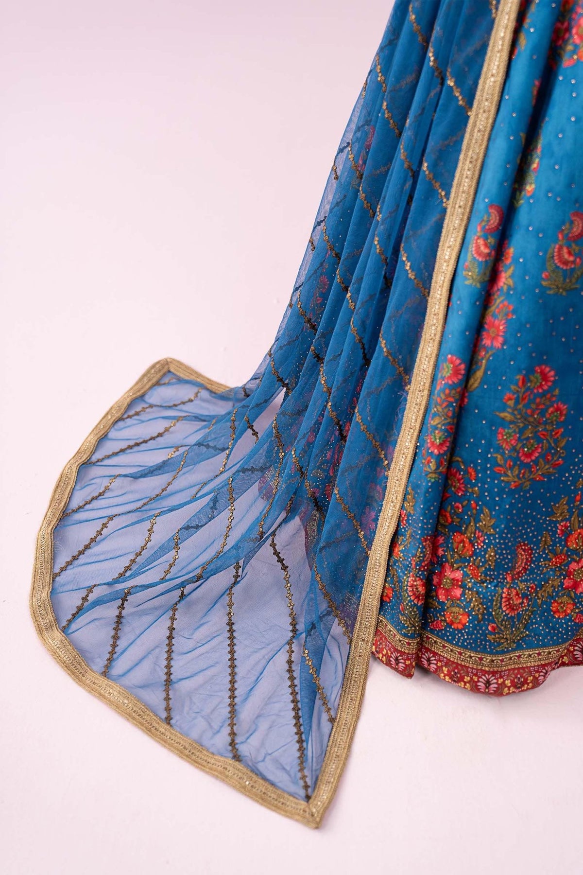 Maria B | RTW | 3 Piece Embroidered Raw Silk Suit-Brand:Maria B-Type:Luxury Formals-Blue - House of Maryam- Buy in UK, USA