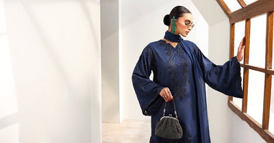 Maria B | RTW | 3 Piece Embroidered Raw Silk Suit-Brand:Maria B-Type:Luxury Formals-Blue - House of Maryam- Buy in UK, USA