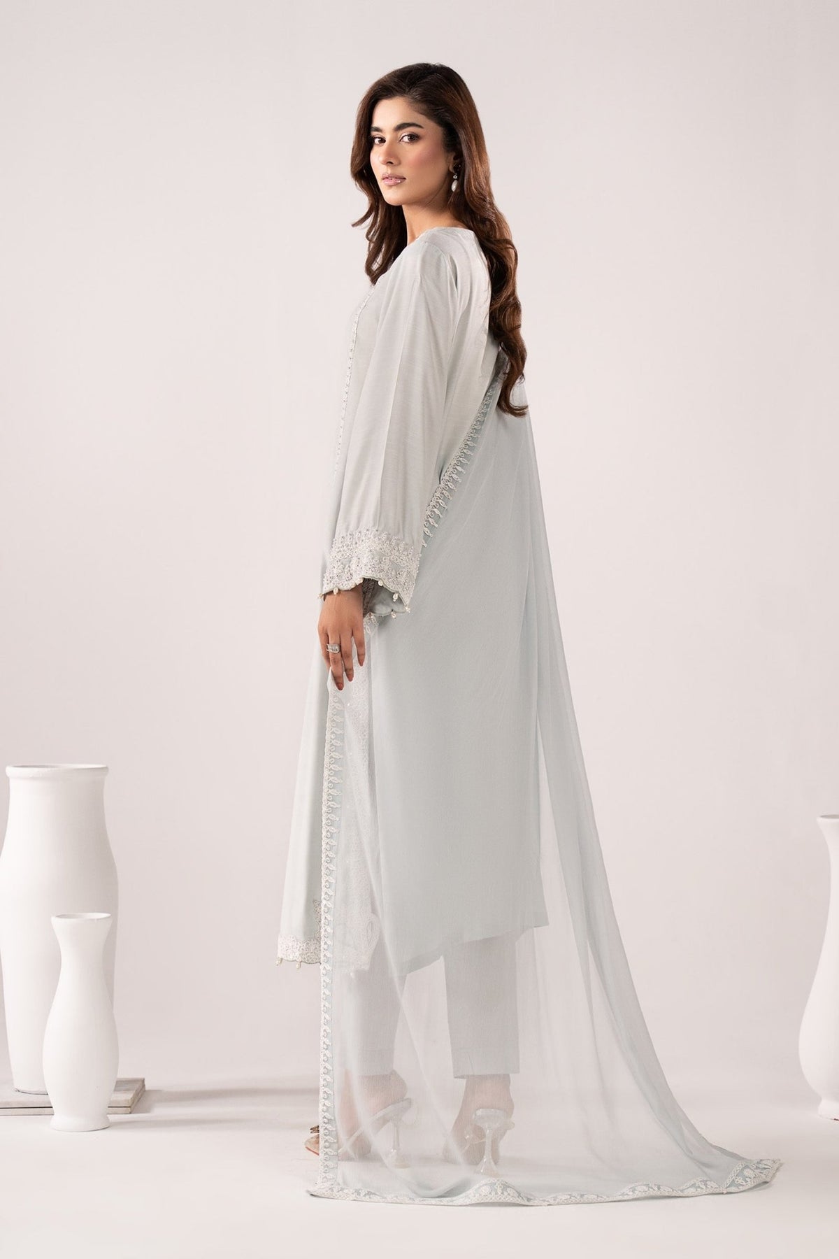 Maria B | RTW | 3 Piece Embroidered Raw Silk Suit-Brand:Maria B-Type:Luxury Pret-Blue - House of Maryam- Buy in UK, USA