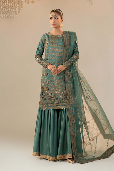 Maria B | RTW | 3 Piece Embroidered Raw Silk Suit-Brand:Maria B-Type:Luxury Formals-Blue - House of Maryam- Buy in UK, USA