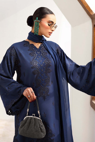 Maria B | RTW | 3 Piece Embroidered Raw Silk Suit-Brand:Maria B-Type:Luxury Formals-Blue - House of Maryam- Buy in UK, USA