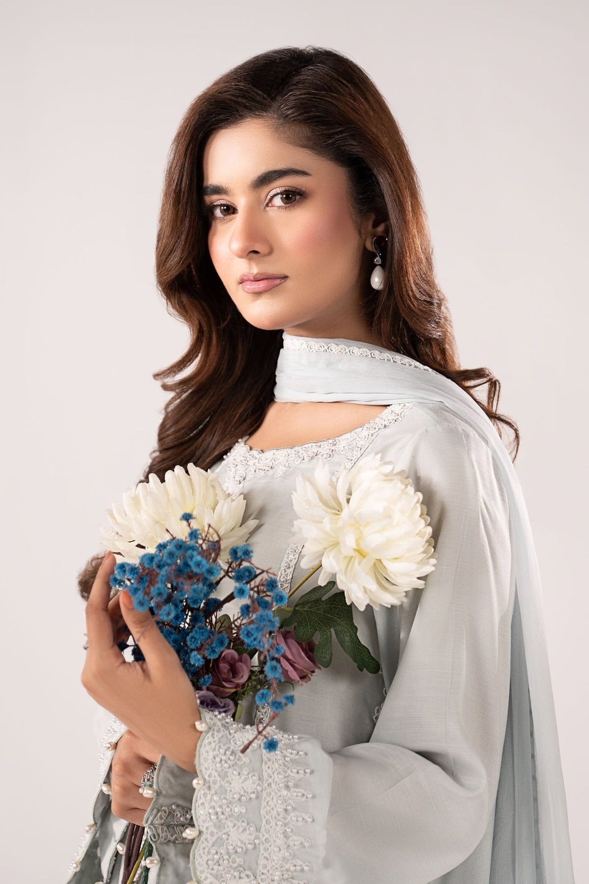Maria B | RTW | 3 Piece Embroidered Raw Silk Suit-Brand:Maria B-Type:Luxury Pret-Blue - House of Maryam- Buy in UK, USA
