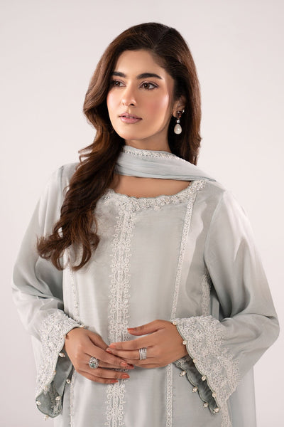 Maria B | RTW | 3 Piece Embroidered Raw Silk Suit-Brand:Maria B-Type:Luxury Pret-Blue - House of Maryam- Buy in UK, USA