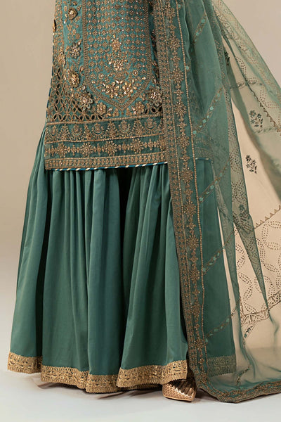 Maria B | RTW | 3 Piece Embroidered Raw Silk Suit-Brand:Maria B-Type:Luxury Formals-Blue - House of Maryam- Buy in UK, USA