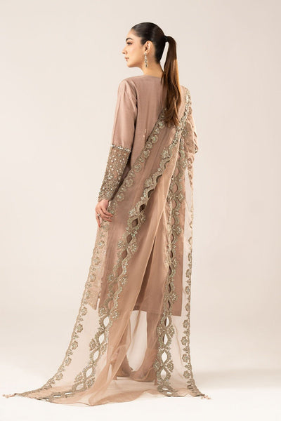 Maria B | RTW | 3 Piece Embroidered Raw Silk Suit-Brand:Maria B-Type:Luxury Formals-Brown - House of Maryam- Buy in UK, USA