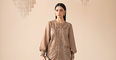 Maria B | RTW | 3 Piece Embroidered Raw Silk Suit-Brand:Maria B-Type:Luxury Formals-Brown - House of Maryam- Buy in UK, USA